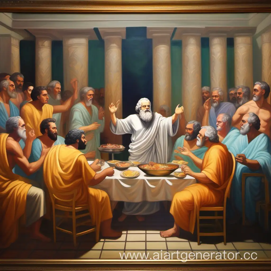 Socratic-Feast-in-Ancient-Iconographic-Oil-Painting