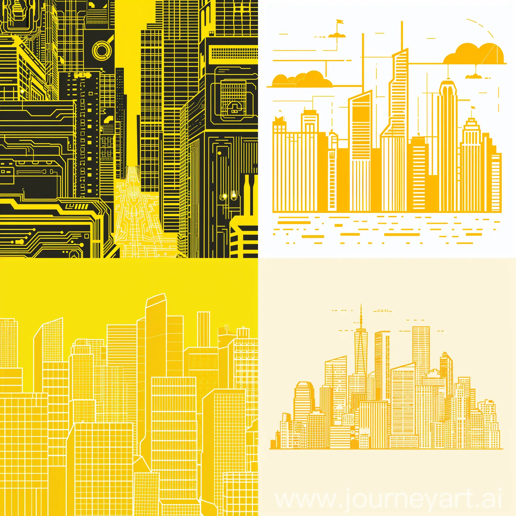 yellow vector outline of the city