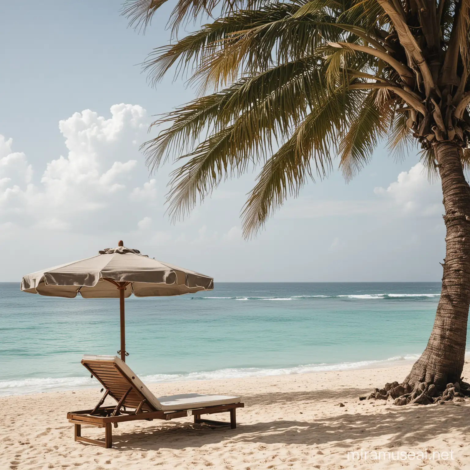 Relaxing Beach Scene with Umbrella and Chaise Lounge in Jamaica