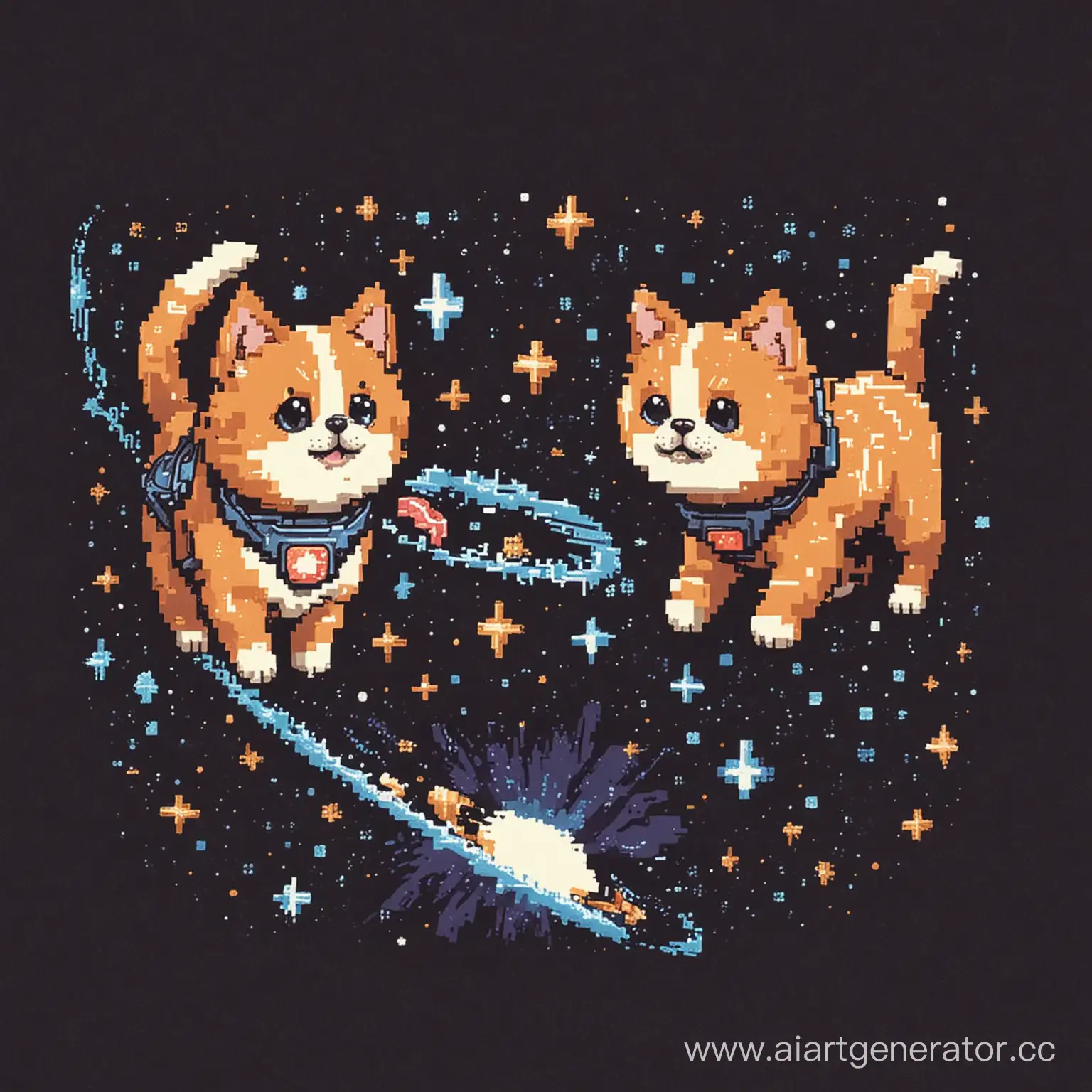 Playful-8Bit-Cat-and-Dog-Explore-the-Cosmic-Depths