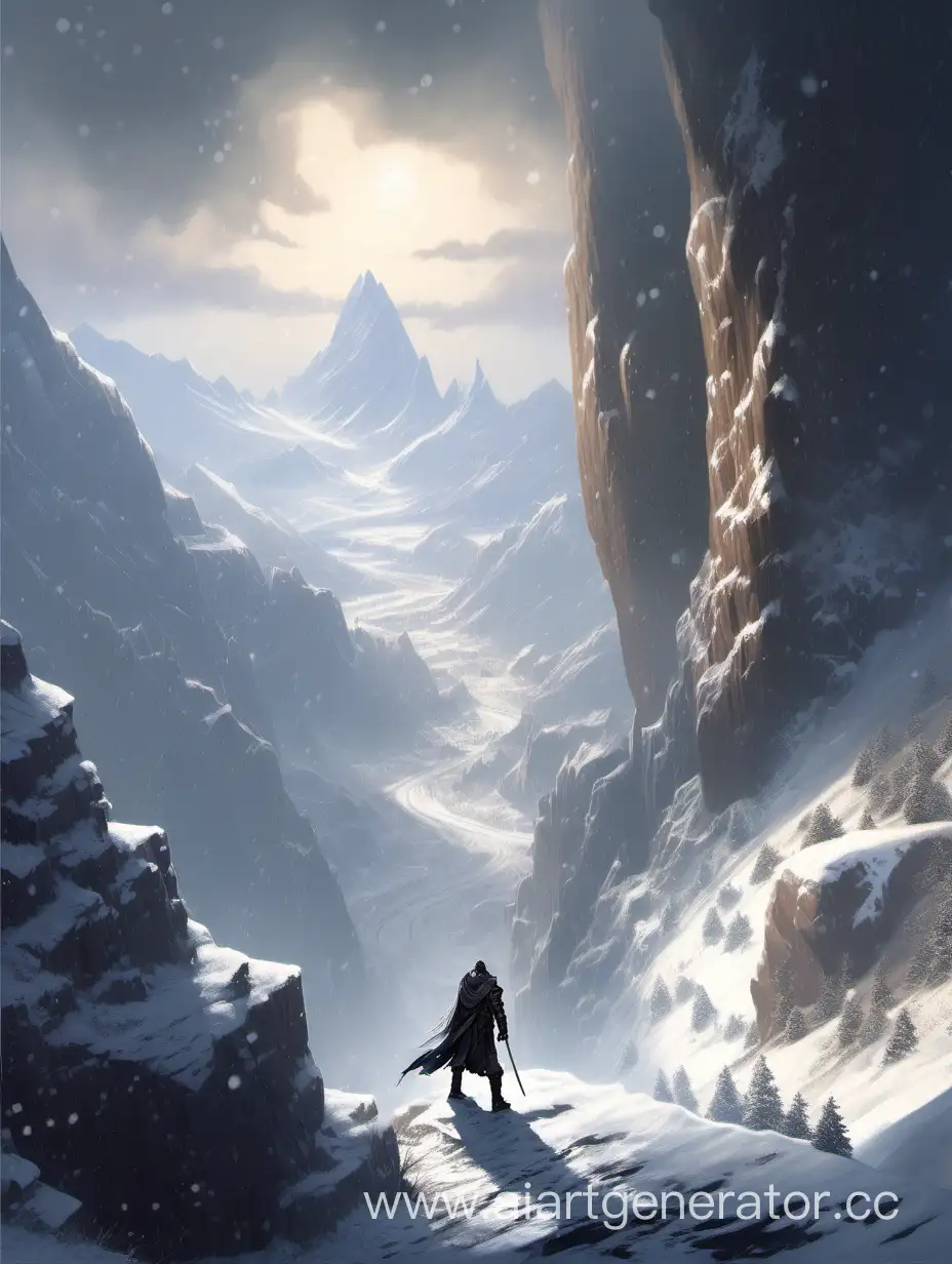 Heroic-Traveler-Amidst-Snowstorm-and-Distant-Mountains