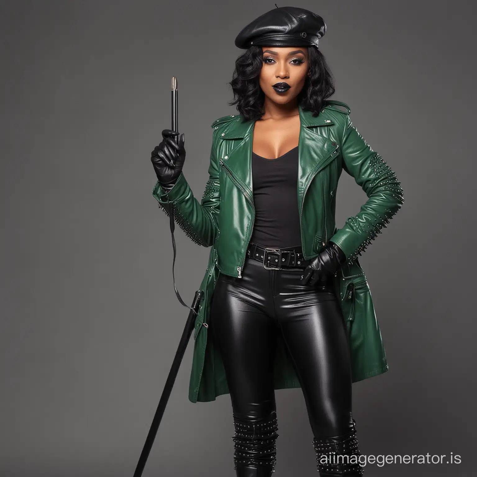Stylish-Ebony-Woman-in-Edgy-Leather-Ensemble-with-Nightstick
