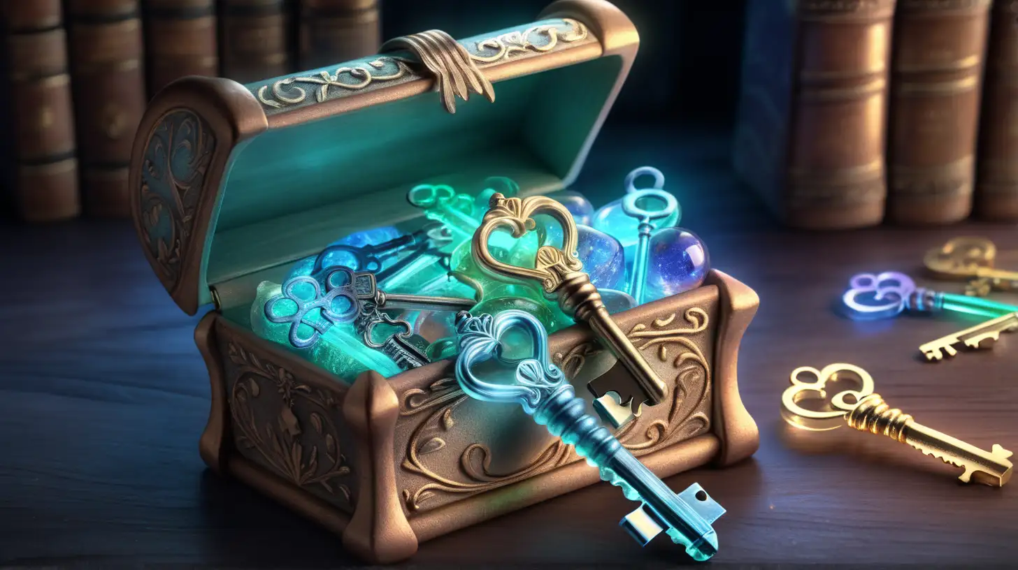 Enchanted Fairytale Library Glowing Glass Key Treasure Chest