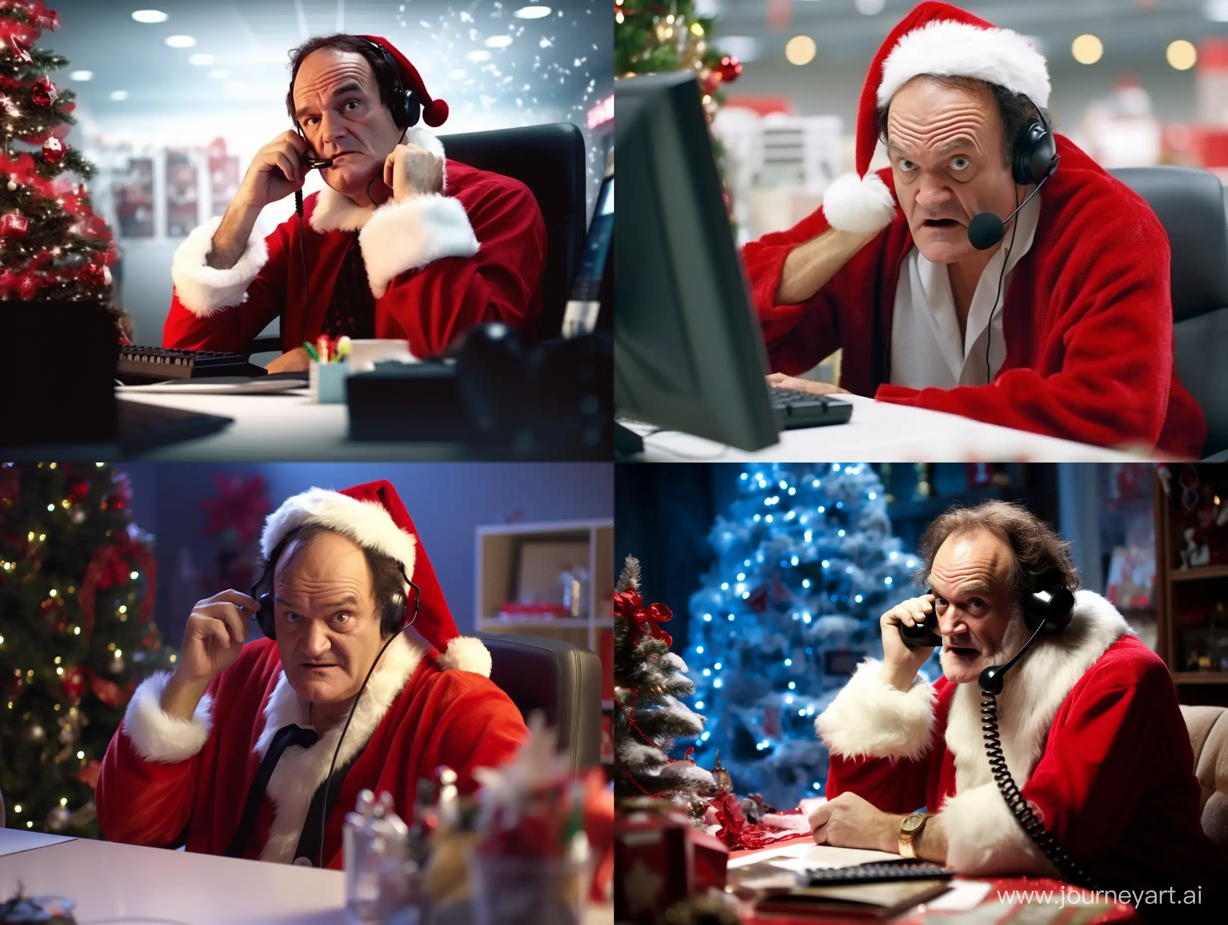 Funny Quentin Tarantino celebrating merry Christmas on call center 
