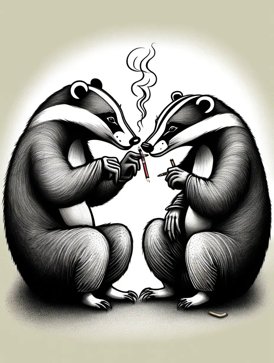 Two Badgers Bonding with Cigarettes