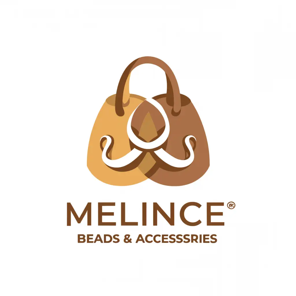 a logo design,with the text "MELINICE BEADS & ACCESSORIES", main symbol:Two Beaded bags that overlap to form an M as it spells Melinice with a 'c' forming a beaded bracelet and a the 'e' a fascinator.,Minimalistic,be used in Retail industry,clear background