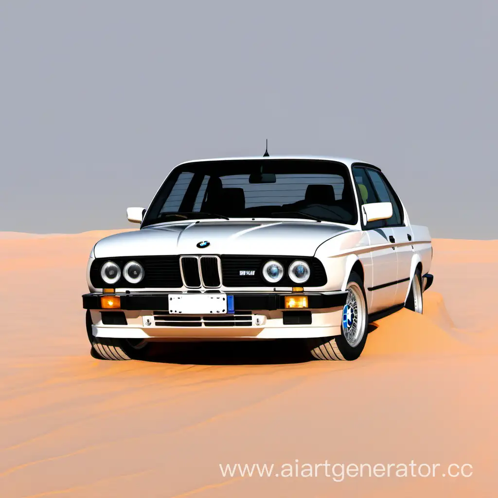White-BMW-E28-Driving-Through-Desert-Sands