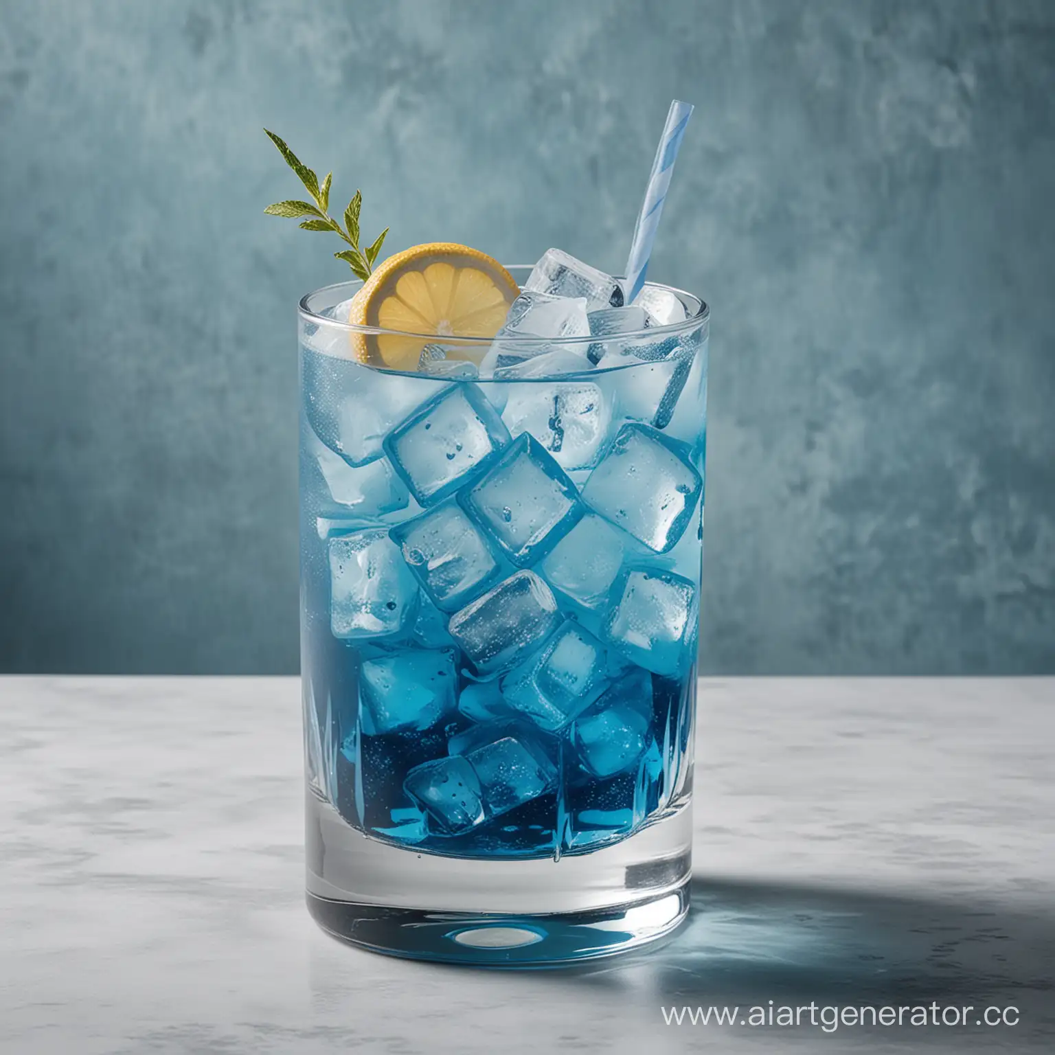 an ice cocktail of blue color in a high tank with dealers without a background