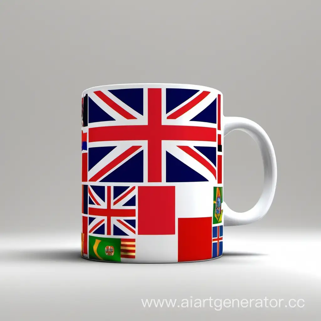 mug cup, surface coverd by flags