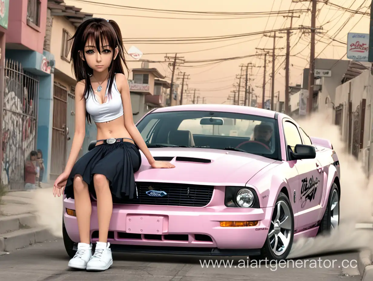 Anime-Girl-Drifting-in-a-2005-Ford-Mustang-GT-in-a-Mexican-Urban-Setting