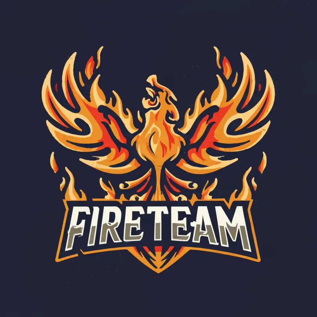 a logo design,with the text "Fireteam", main symbol:Phoenix, fire, weapon ,complex,clear background