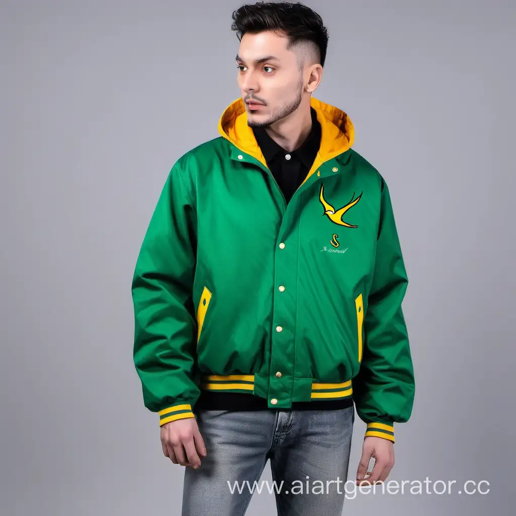 Stylish-GreenYellow-Jacket-with-Swallow-Logo-Trendy-Fashion-Apparel