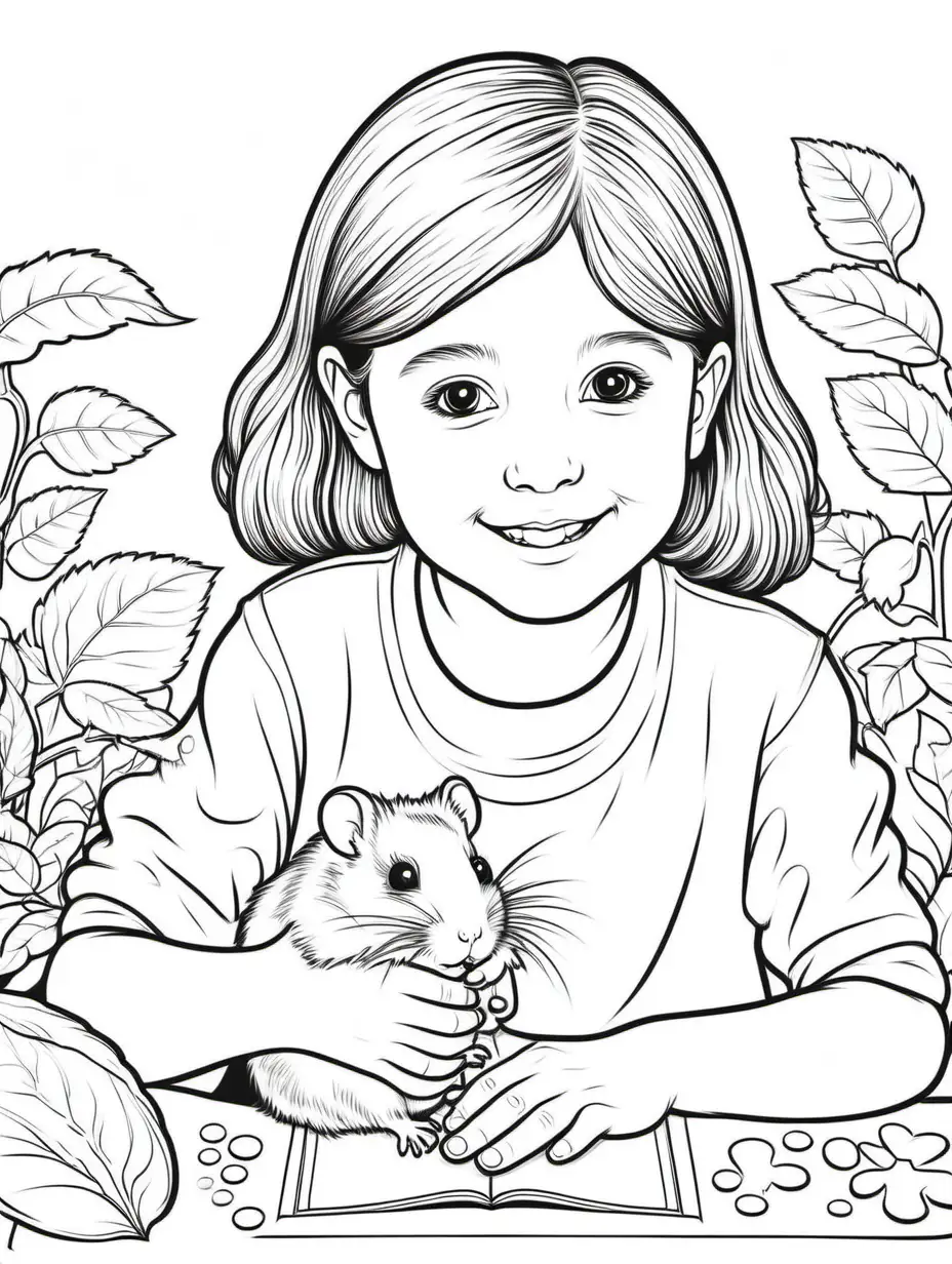 CHILD WITH HAMSTER FOR COLOURING BOOK