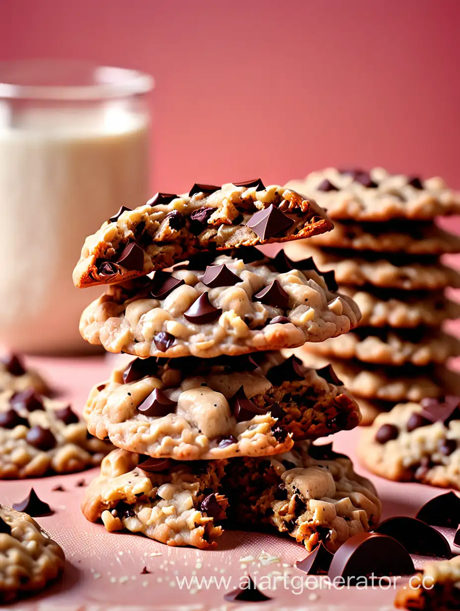 Delicious-Chocolate-Chip-Oatmeal-Cookies-on-Soft-Pink-Background