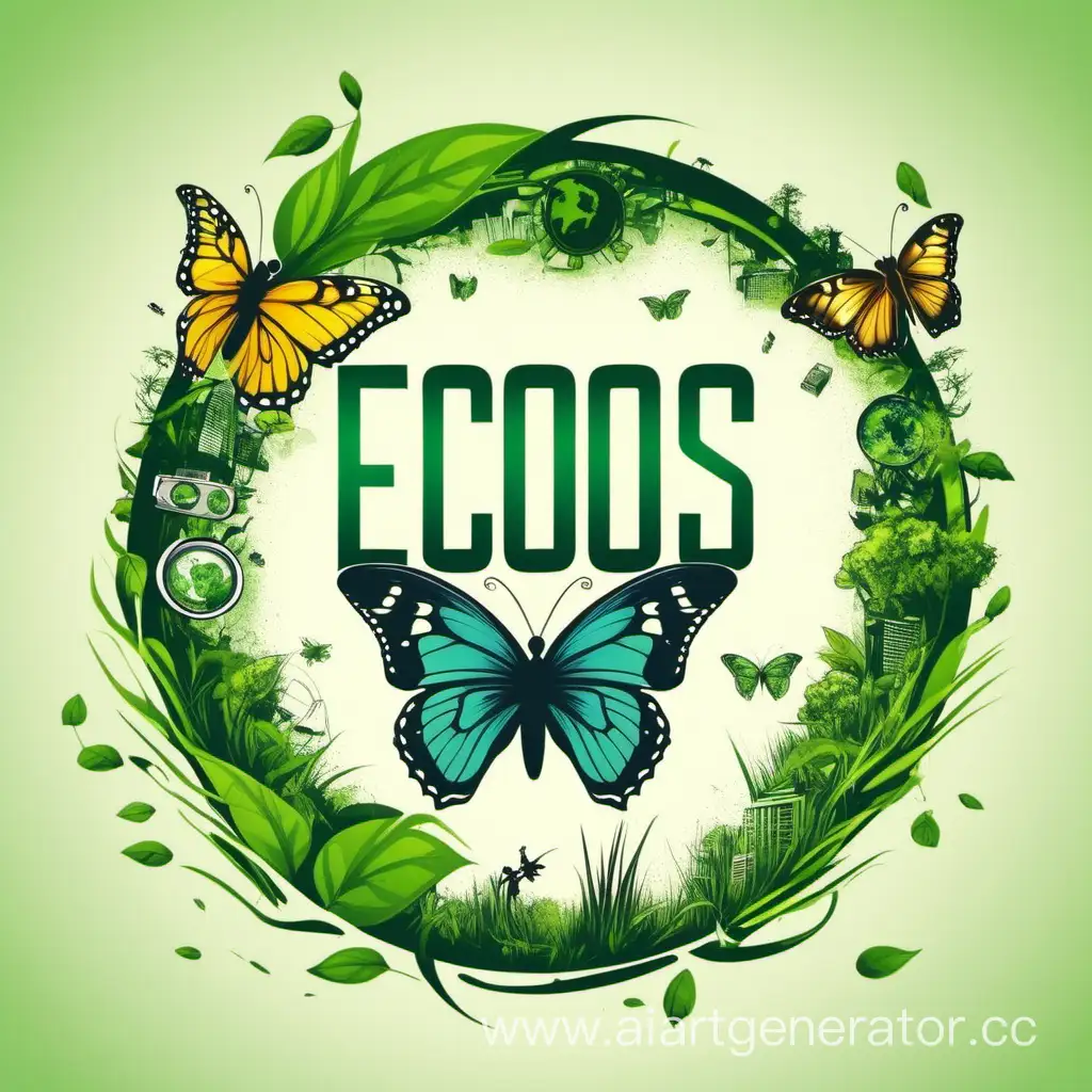 логотип бабочка вокруг загрязняющей среды обитания с надписью Ecos