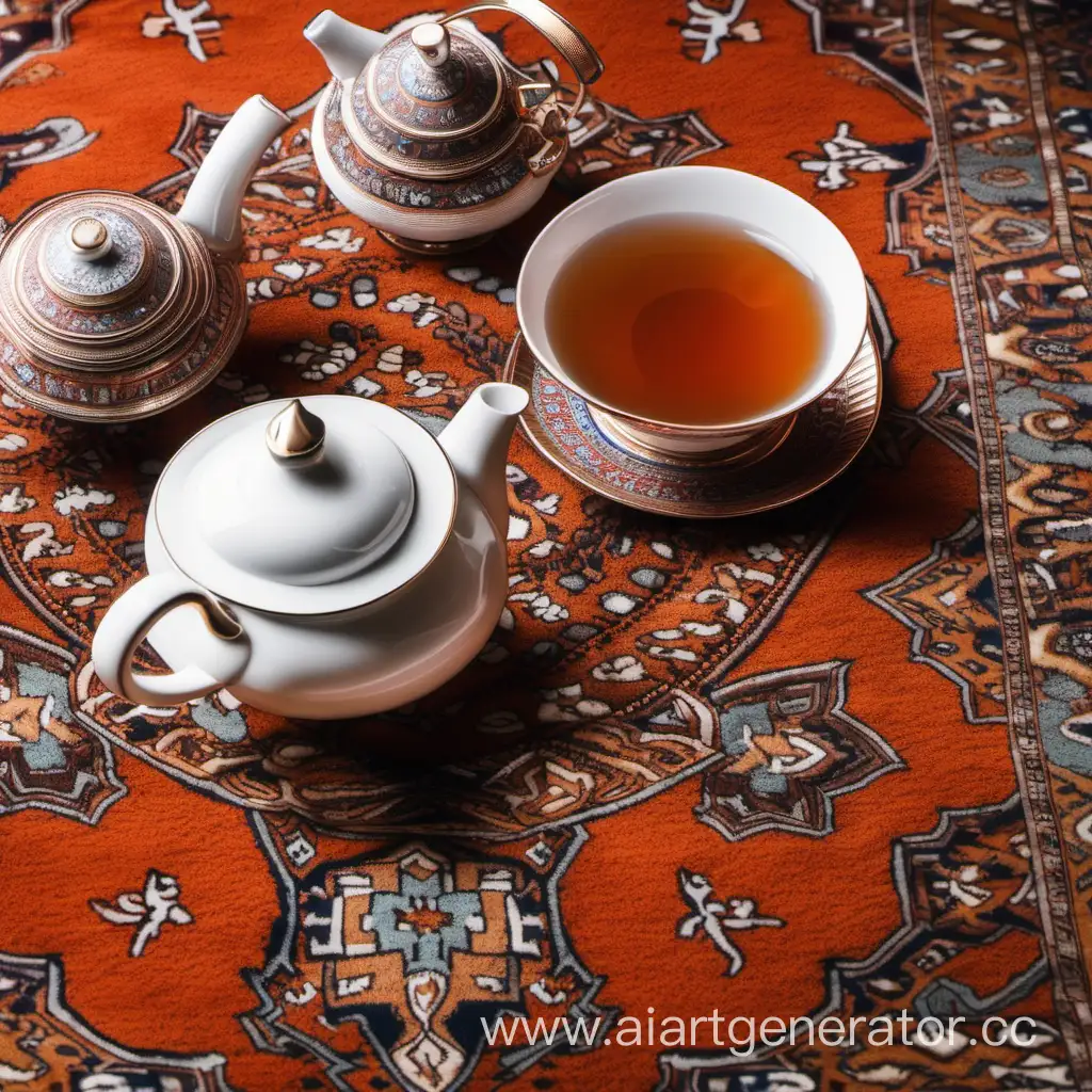 Elegant-Tea-Set-Displayed-on-Intricately-Patterned-Carpet