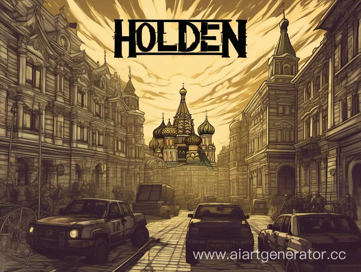 Take a photo for the loading screen of a game called Holden Online in the style of criminal Russia