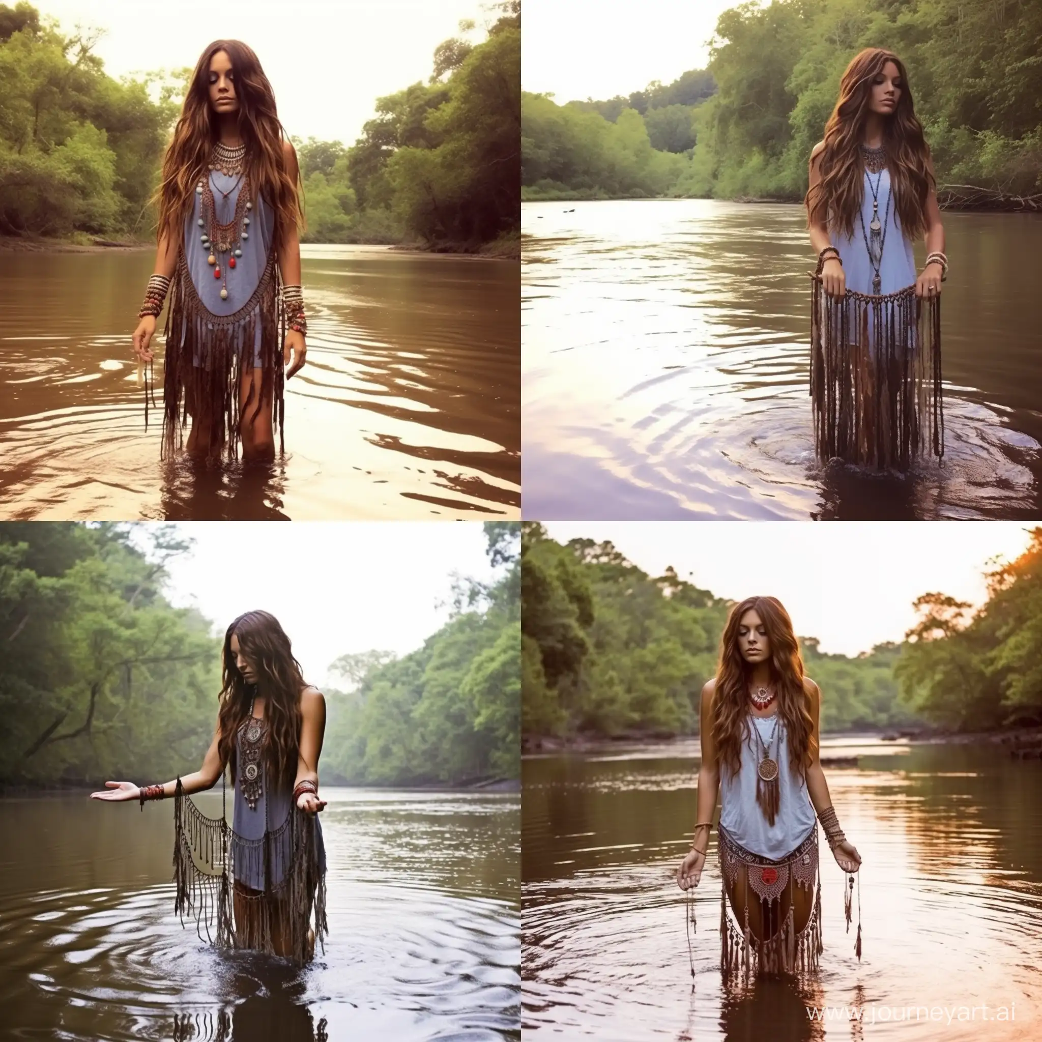 BohoStyle-Hippie-Girl-Splashing-in-River-with-Multilayer-Accessories