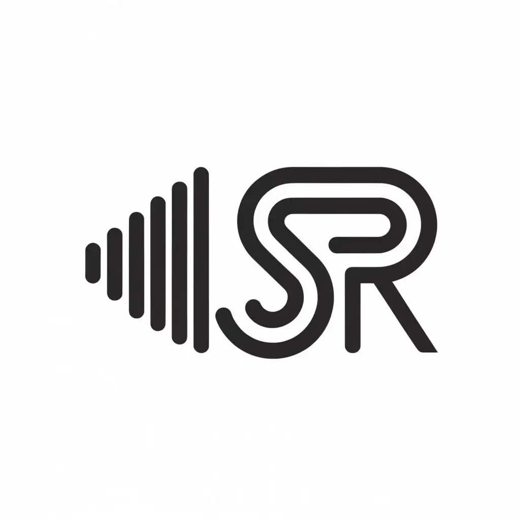 logo, waveform with the letters SR, music, black and white, with the text "SR", typography, be used in Entertainment industry