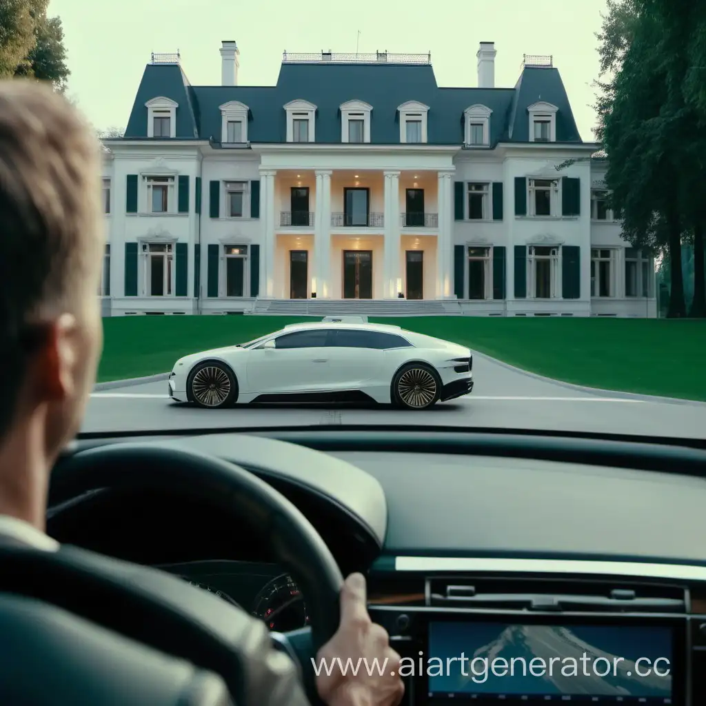 Wealthy-Man-in-Luxury-Car-Outside-Mansion