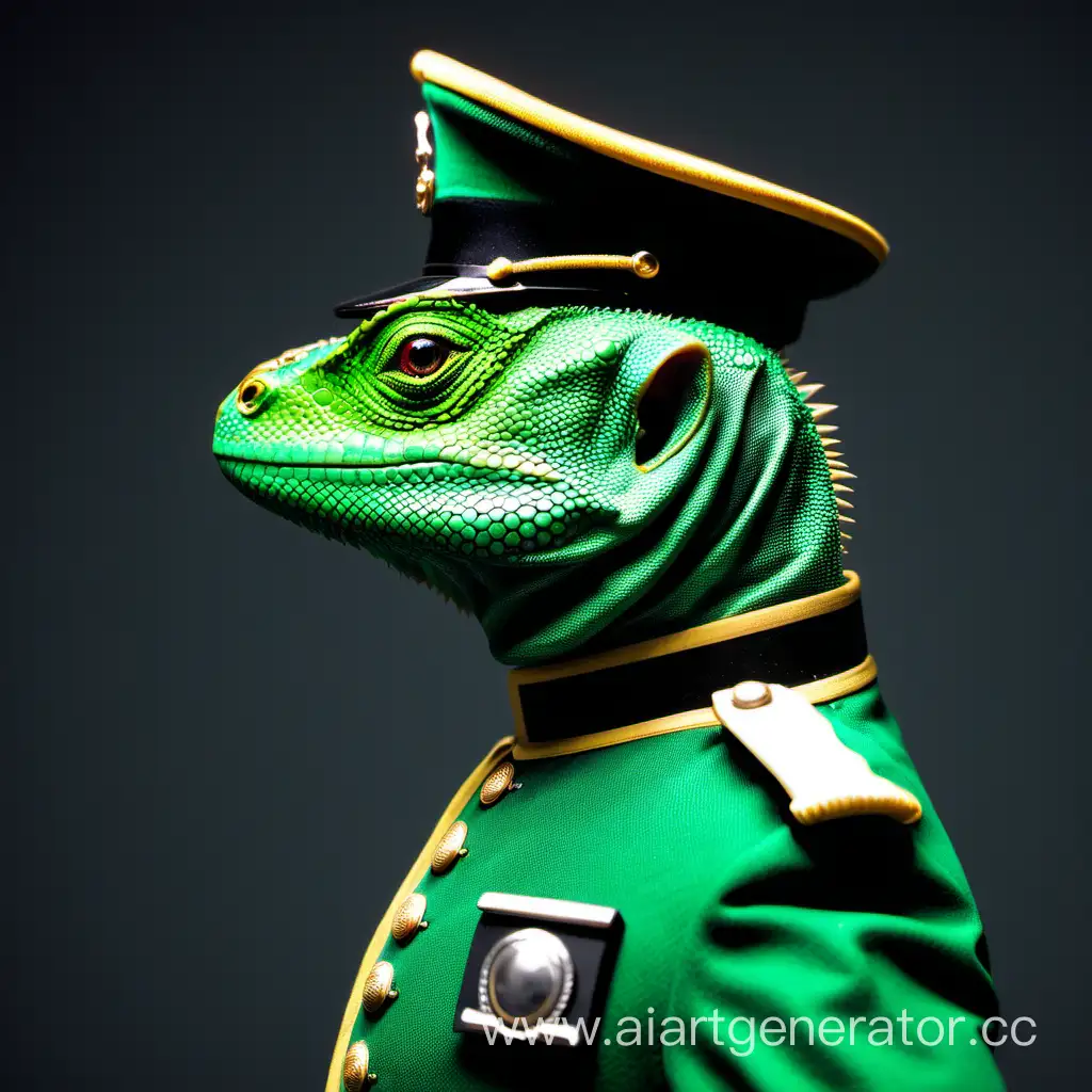 ящер офицер в зеленой форме в профиль