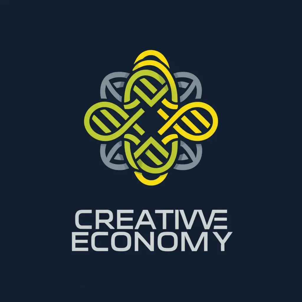 a logo design,with the text "Creative Economy", main symbol:The economy that depicts the modern economy in dark blue and green and yellow,complex,clear background