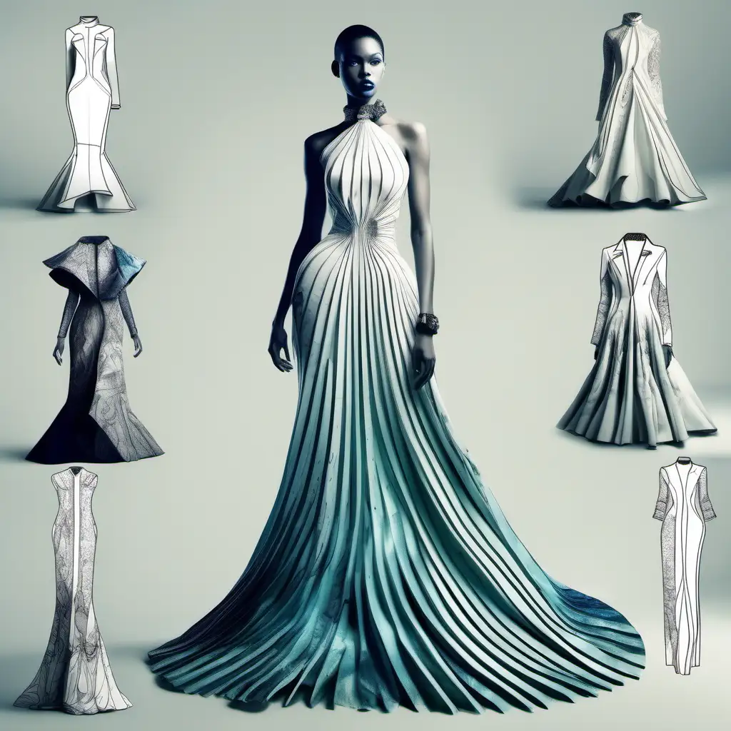 Luxurious UnderwaterInspired Fashion Collection Futuristic Gowns with Vibrant Draping and Dynamic Energy
