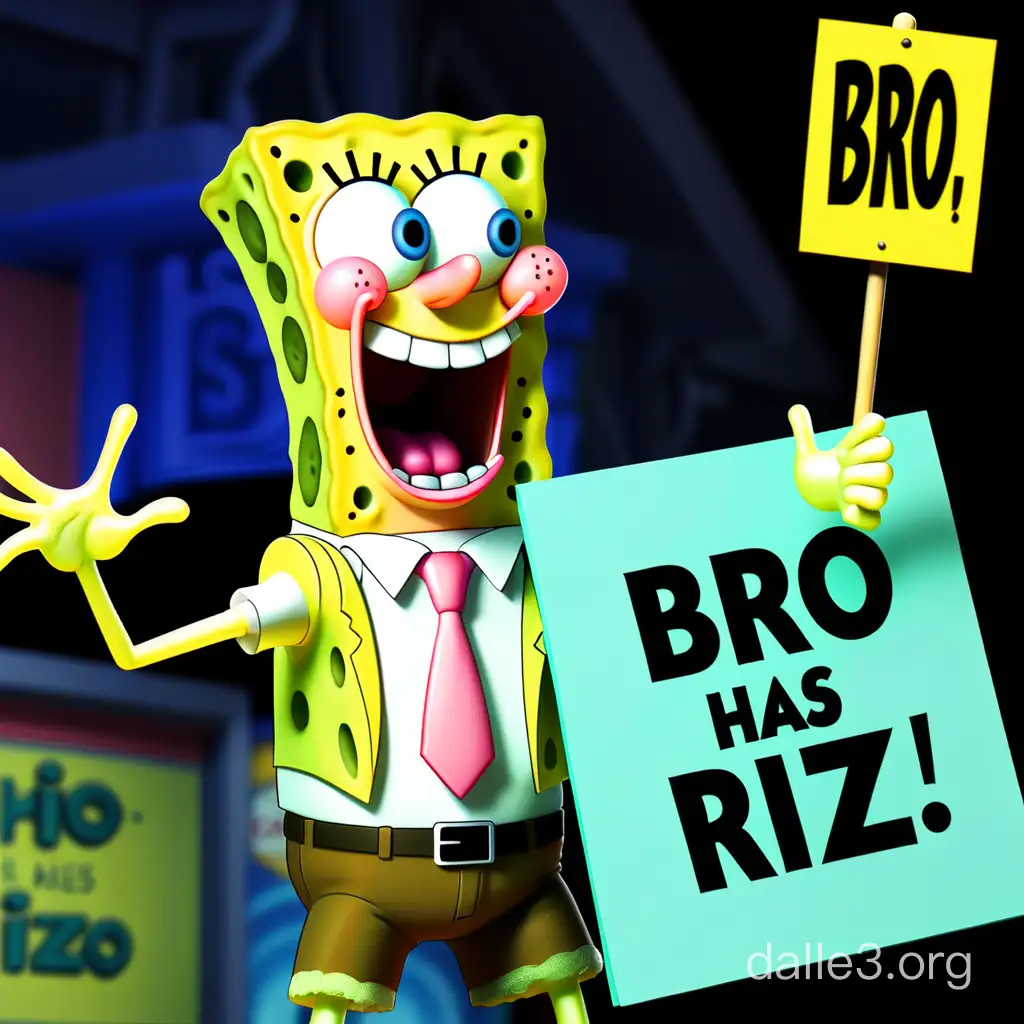 SpongeBob Holding Bro Has Ohio Rizz Sign in Colorful Urban Scene ...