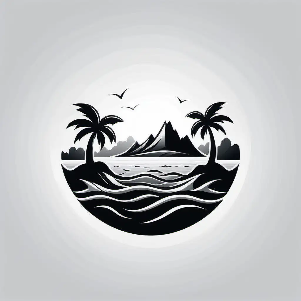 island, vector logo style, line art, flat design, simple, high contrast, black and white --no background texture gradient gray, design for multilayer laser cut