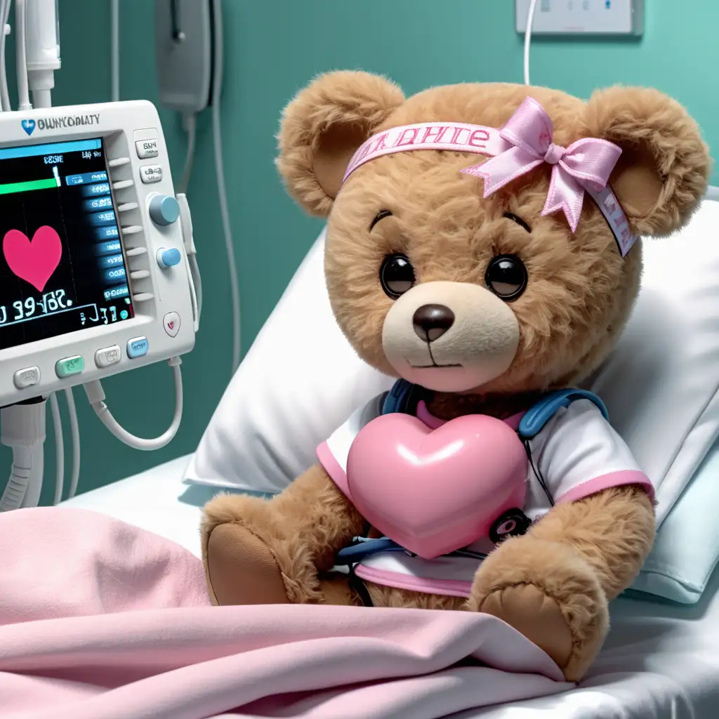 Sympathetic Teddy Bear Young Girl with Heartache in Hospital