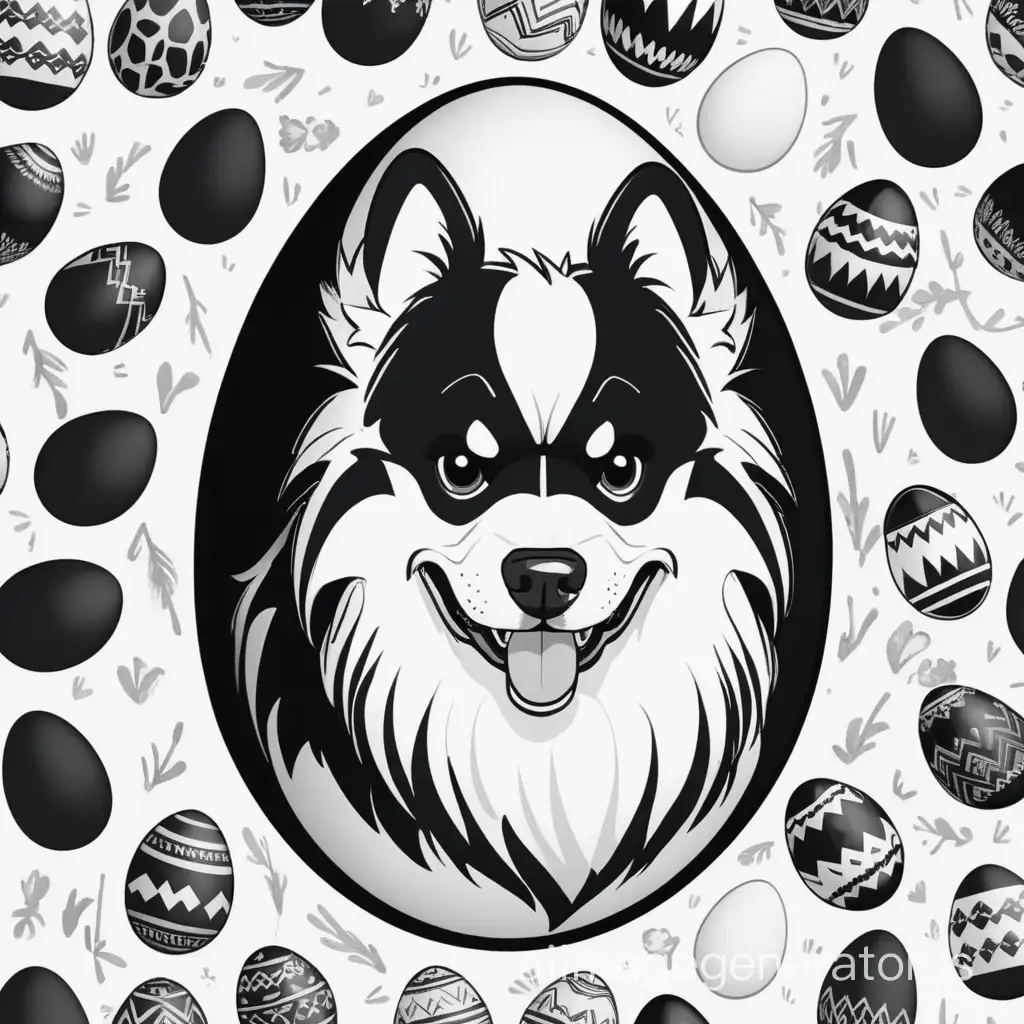 Angry-Black-and-White-Keeshond-Guarding-Easter-Egg
