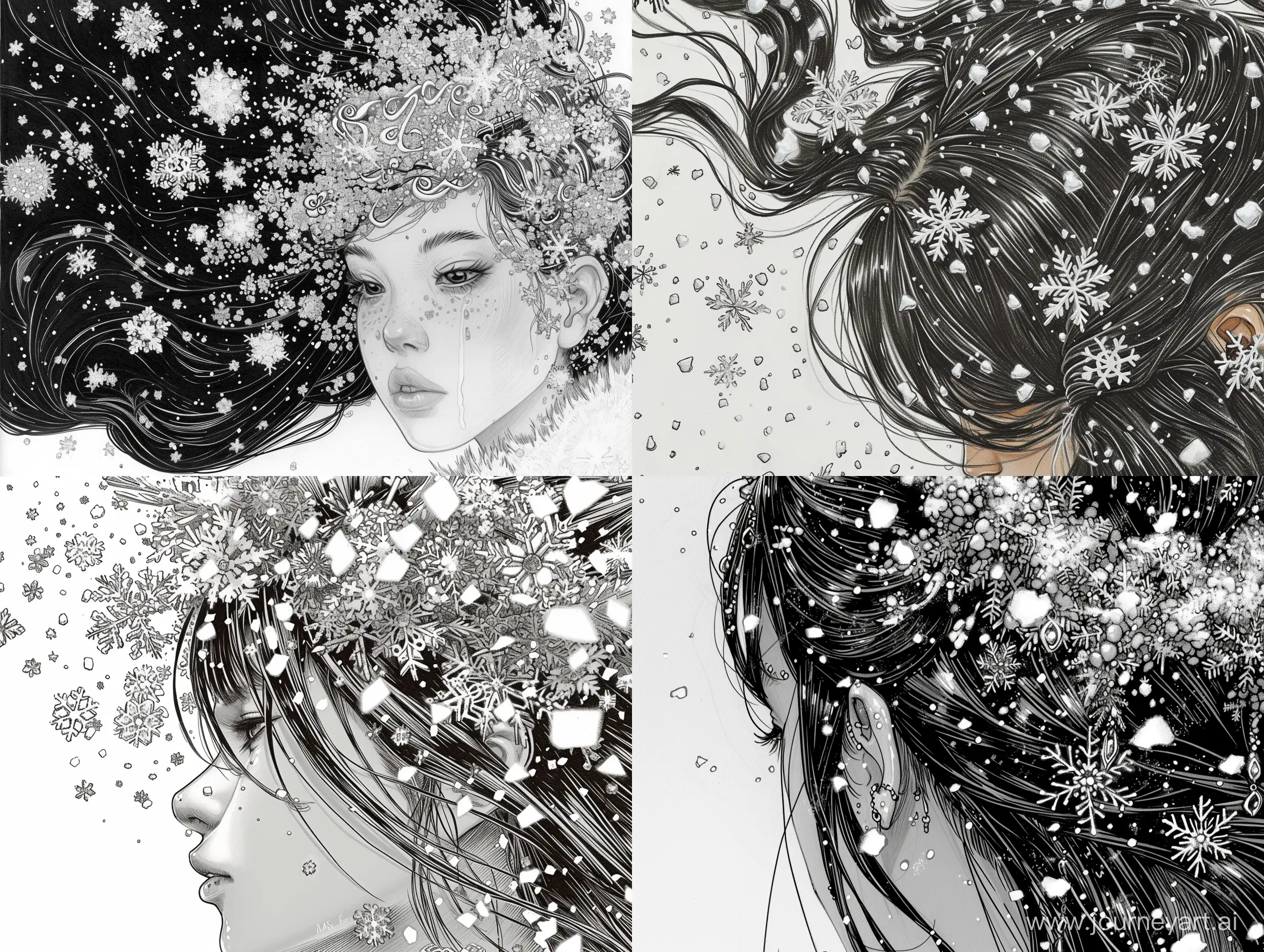 Enchanting-Snowfall-Adorns-Girls-Hair-in-American-Comic-Style