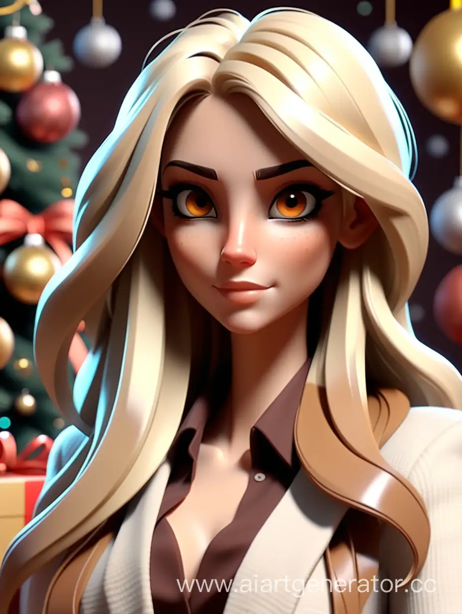 Видео аватар для блондинки с длинными волосами и кариеми глазами в новогоднем стиле