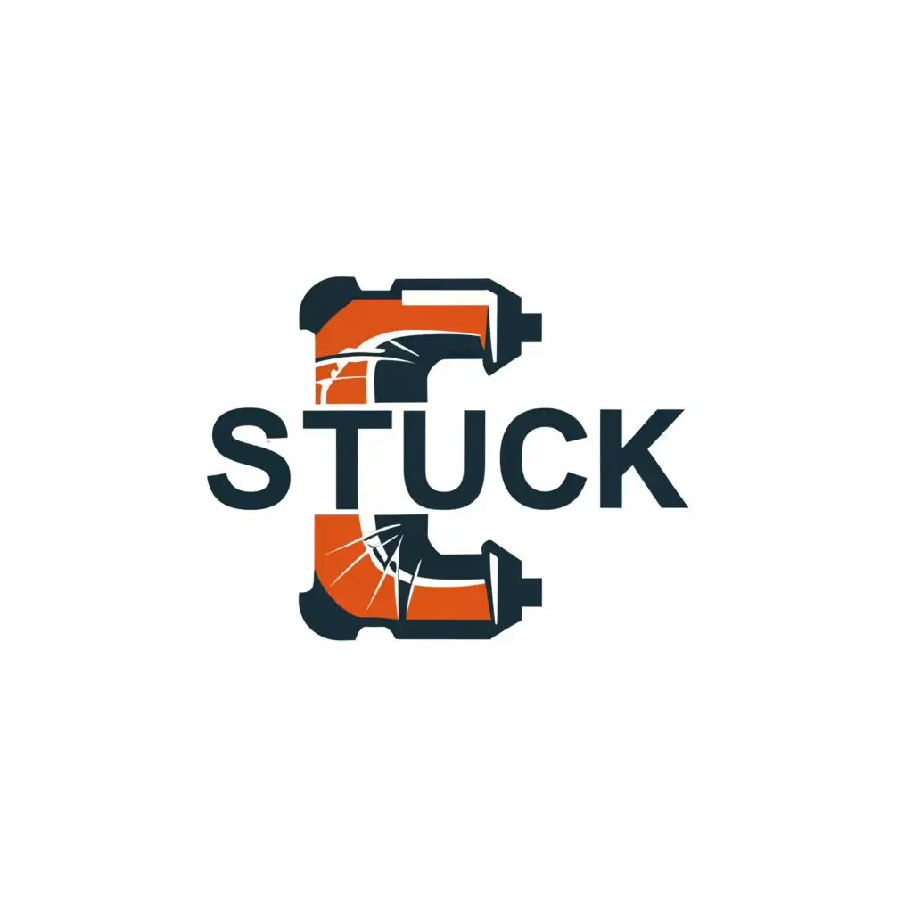 a logo design,with the text "stuck", main symbol:the word stuck but the letter T is a broken pipe,Moderate,be used in Construction industry,clear background