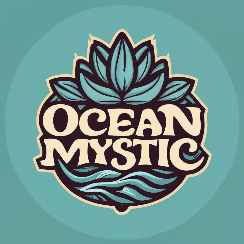 logo, LOTUS FLOWER AND OCEAN, with the text "OCEAN MYSTIC", typography