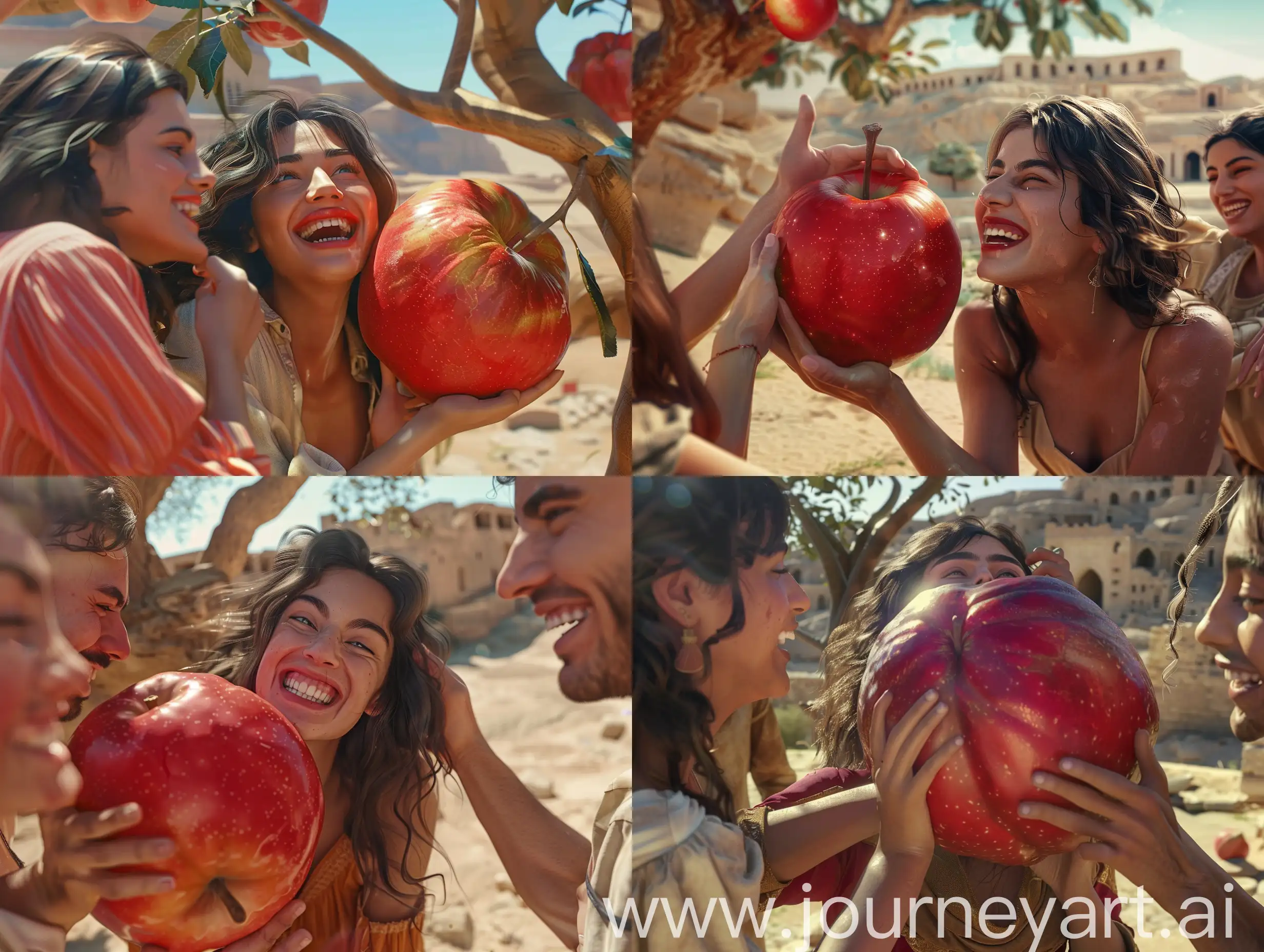 Persian-Woman-with-Giant-Apple-under-Bam-Citadels-Ancient-Apple-Tree