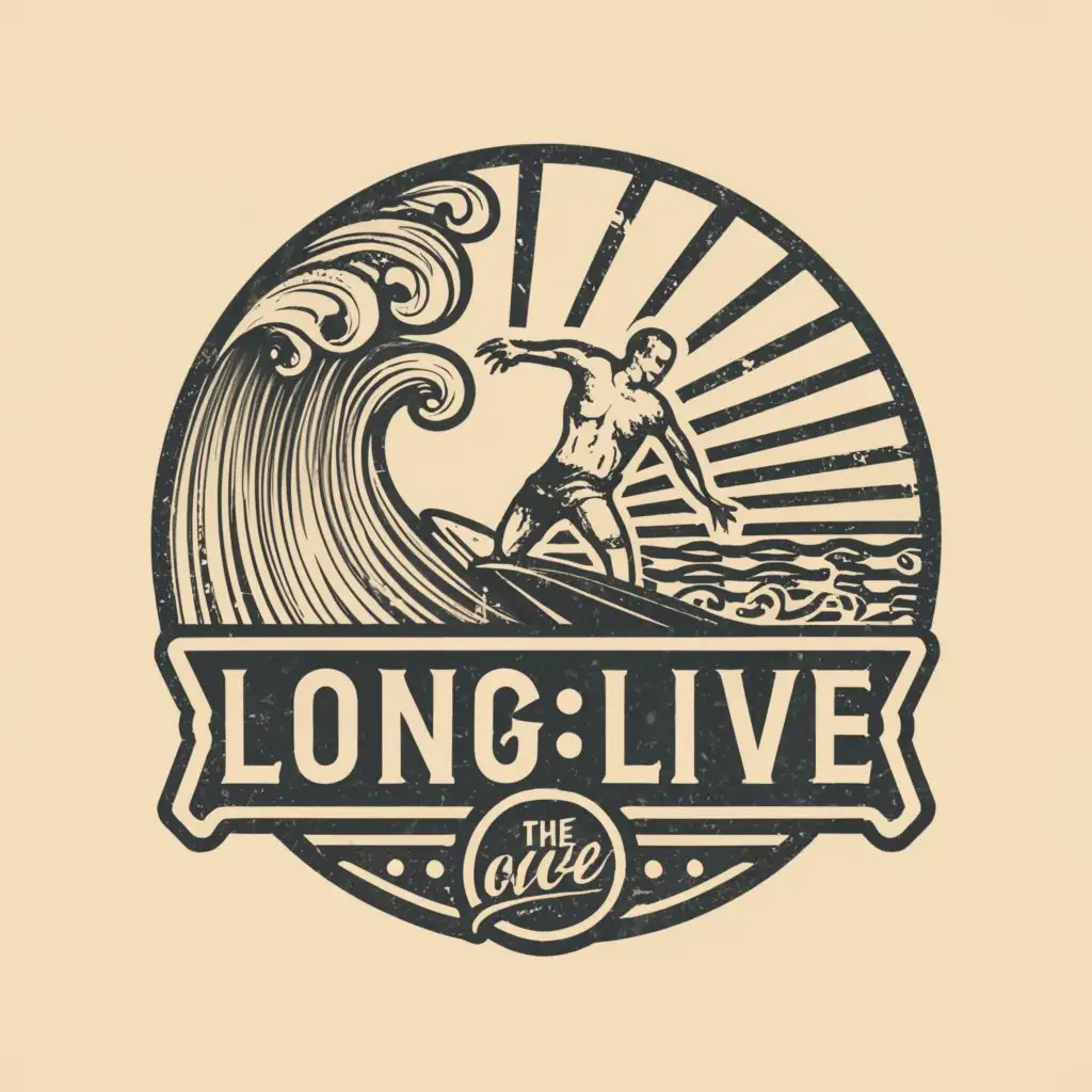 a logo design,with the text "Long Live", main symbol:waves, surfer,complex,clear background