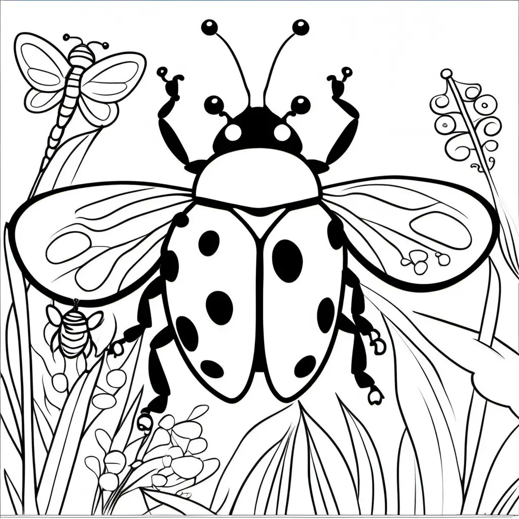 Giant Lady Beetle and Fairy Coloring Page for Kids Simple Cartoon Style