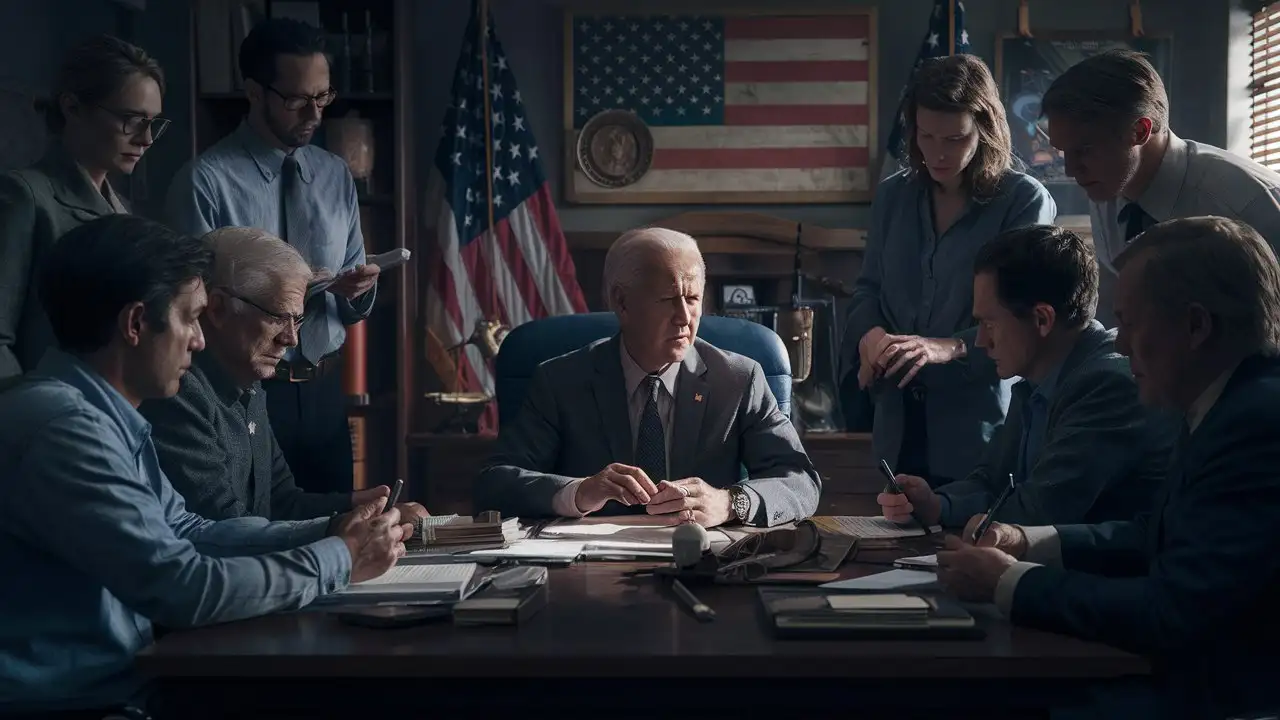 the last of us, president joe biden inside his office, surronded by counsellors