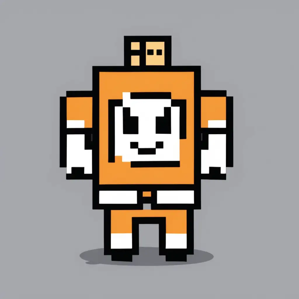 Pixel Art Outline Funny Character with Bitcoin Emblem