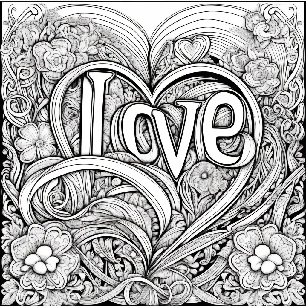  light, ribbon, love,  flowers, abstract detales, intricate detales, for coloring picture, for adults, detaled patern, snt. valentins day, thick lines, line art