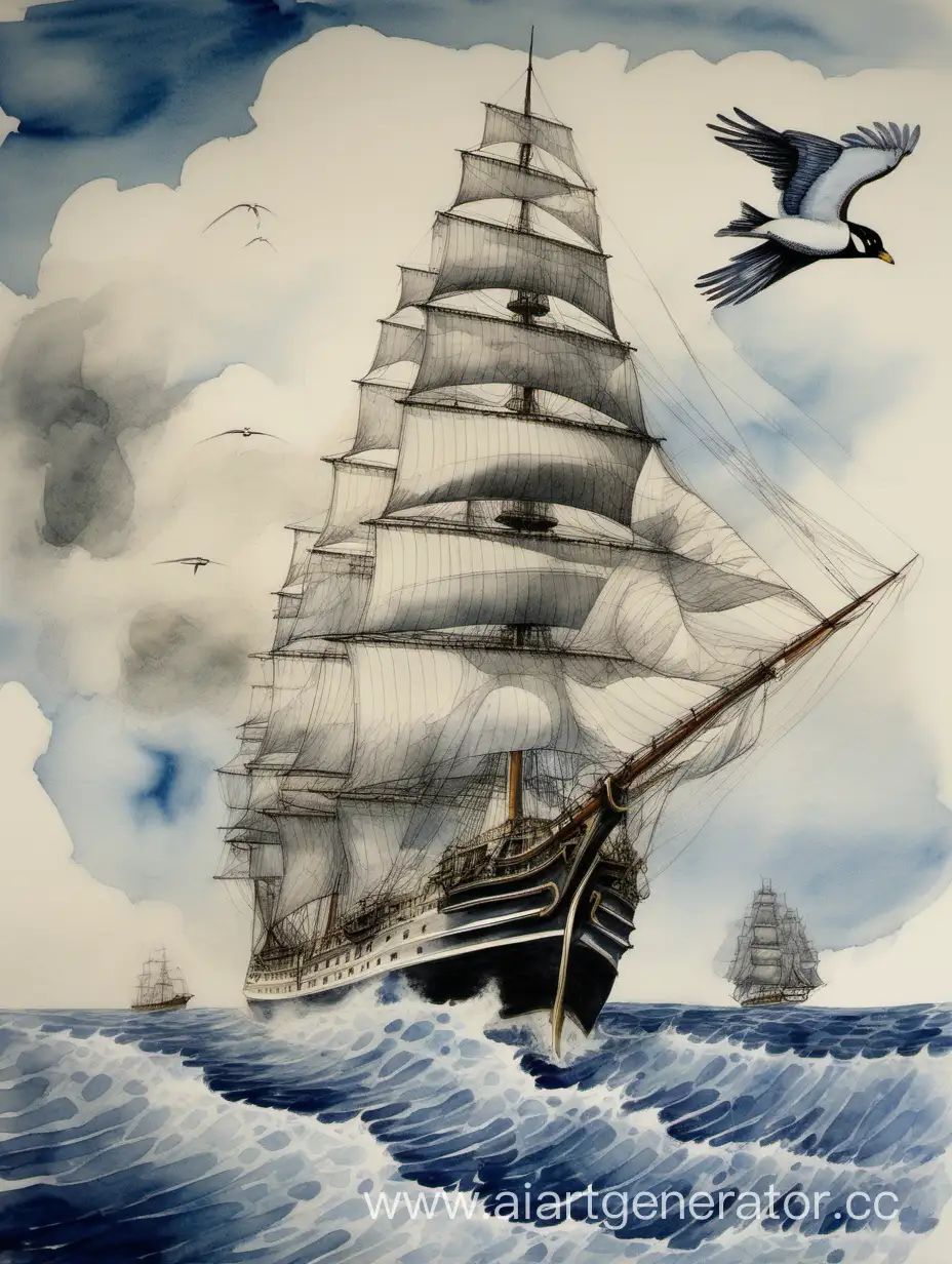 Sailing-Ship-Creating-Waves-Watercolor-Optical-Illusion