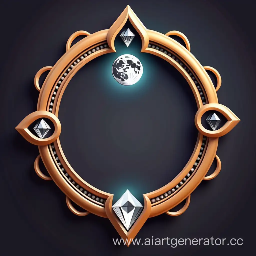 simple logo of 3D shining vintage frame. mad of moon, made of diamond.