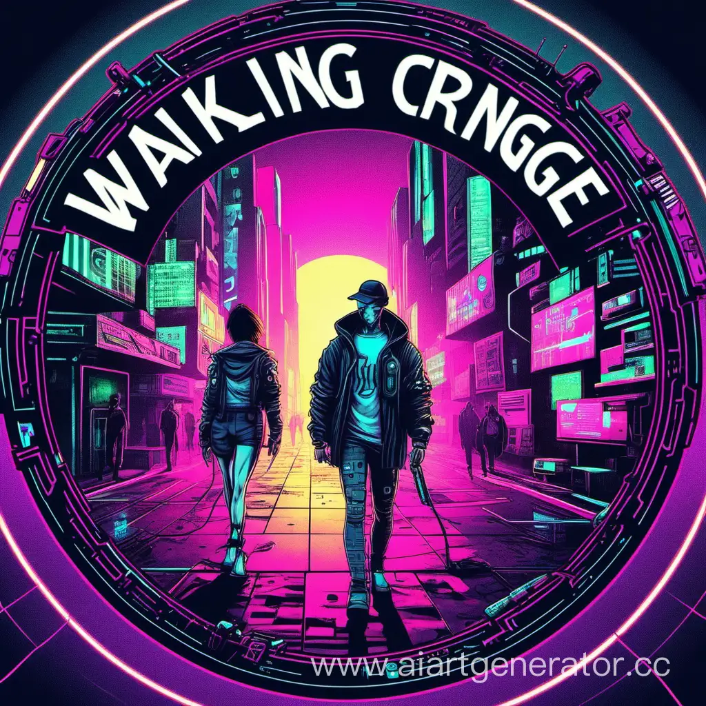 Обложка "Walking Cringe" в кругу в стиле cyberpunk
