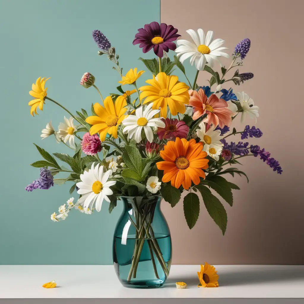 flowers in a vase on a table in simple colors