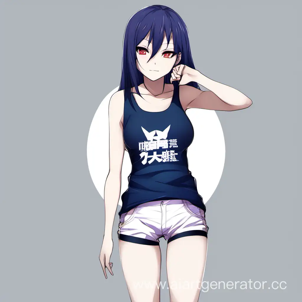 girl, anime, tank top, tight shorts