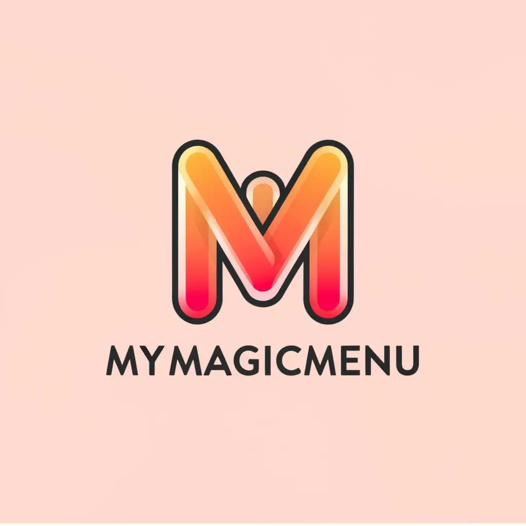 logo, The letter M three times, with the text "MyMagicMenu", typography in light salmon color gradient and round, be used in Restaurant industry