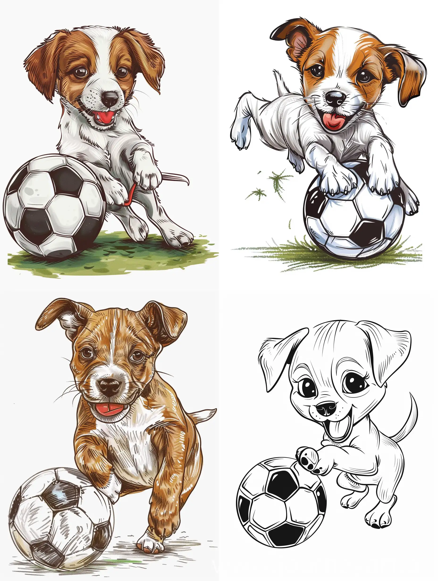 A cute puppy playing soccer for a drawing book