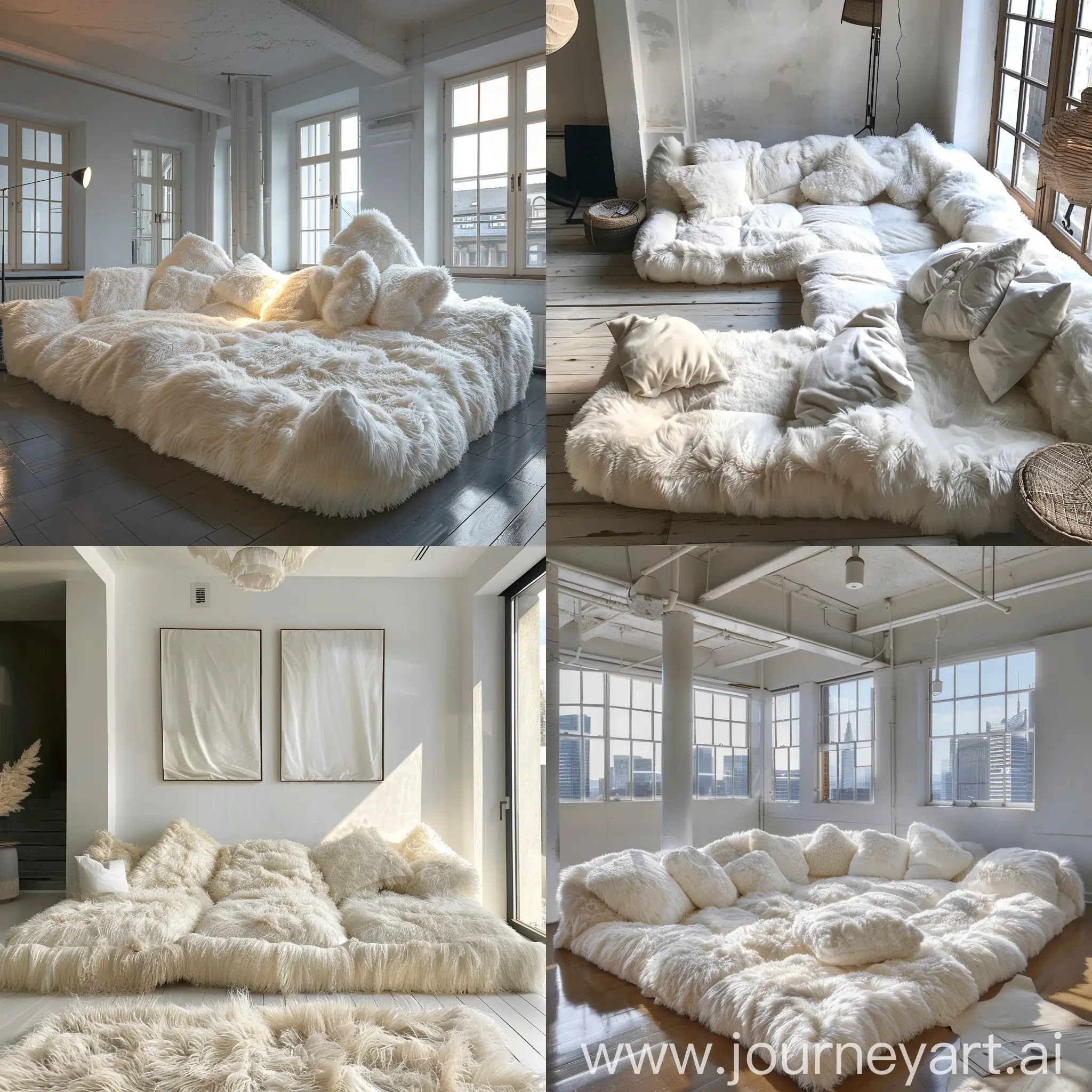 Big space room with big fluffy sofa white