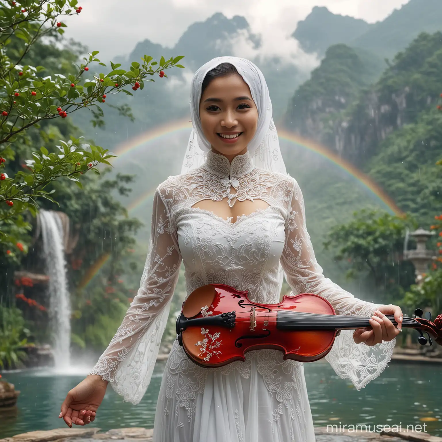 Indonesian Teenage Muslimah in Rendah Kebaya with Rainbow Hijab